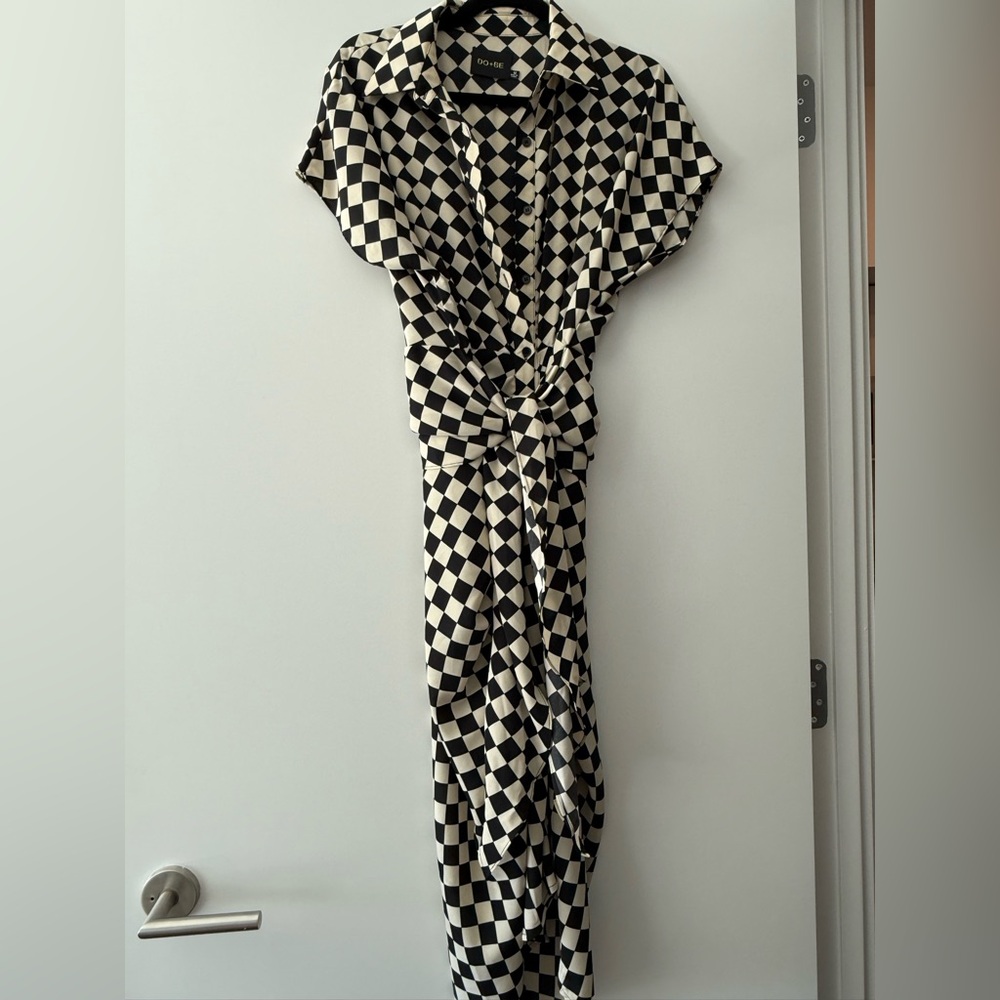 DRESSED IN LALA wrap silky button down dress checkered
